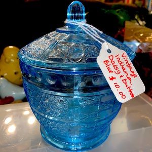 Indiana Glass Daisy and Button Blue Candy Jar